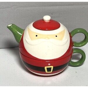 Christmas SANTA Teapot Cup Mug combination Santaland Tea Kettle